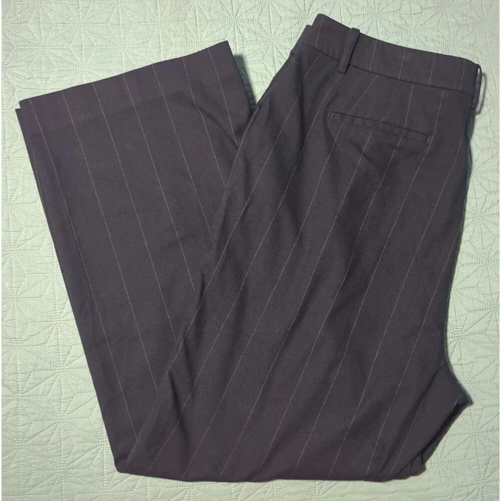 J.Crew Women's 16 Relaxed Fit Pleated Wide Leg Trousers Navy Pinstripe Office